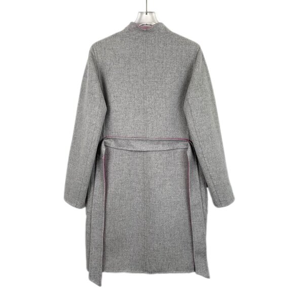 Maxmara Womens Reversible Pink & Gray Wool Belted Coat V-Neck Long Sleeves Size - Picture 4 of 10